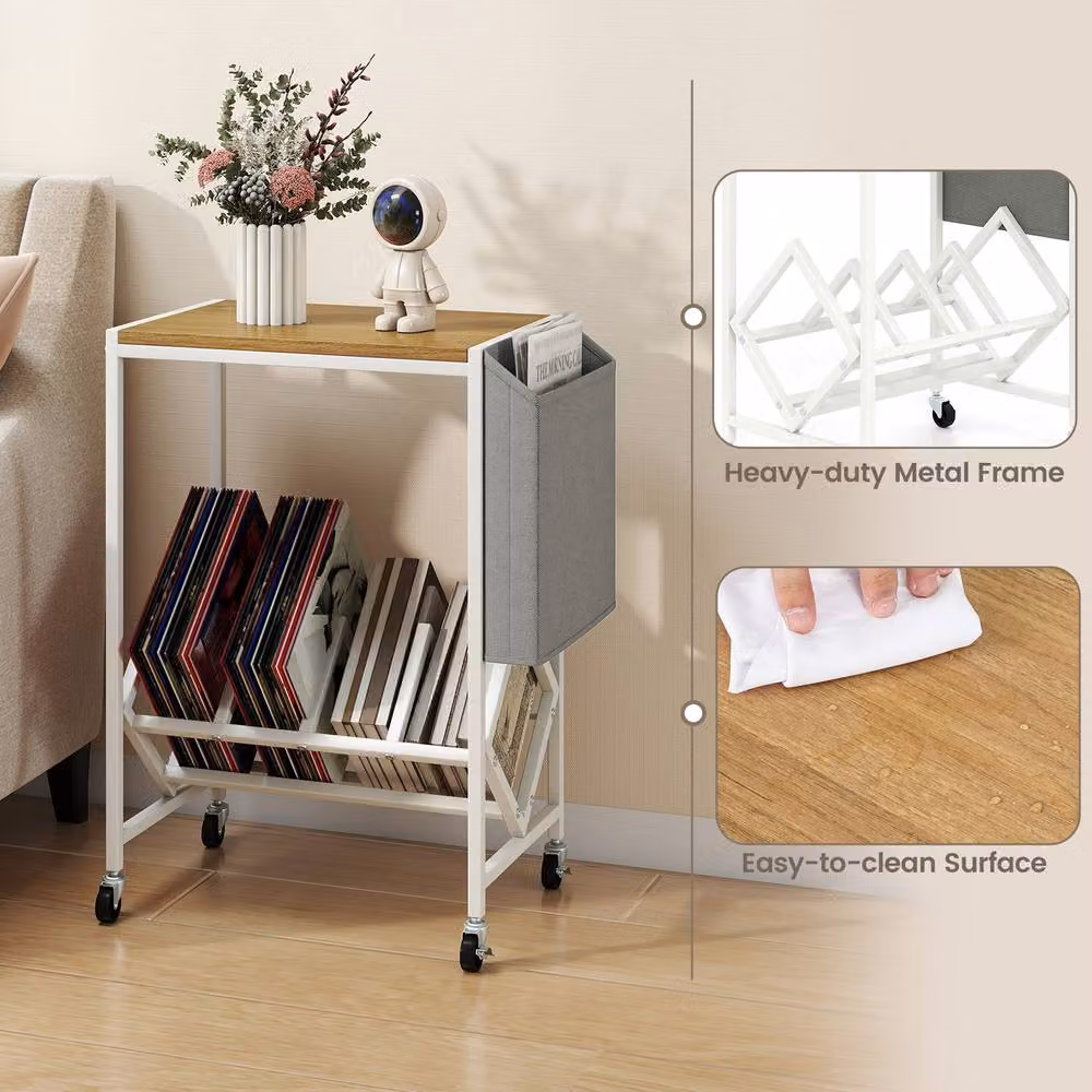 Gymax Rolling Turntable Stand with Vinyl Magazine Holder in Light Khaki – 6