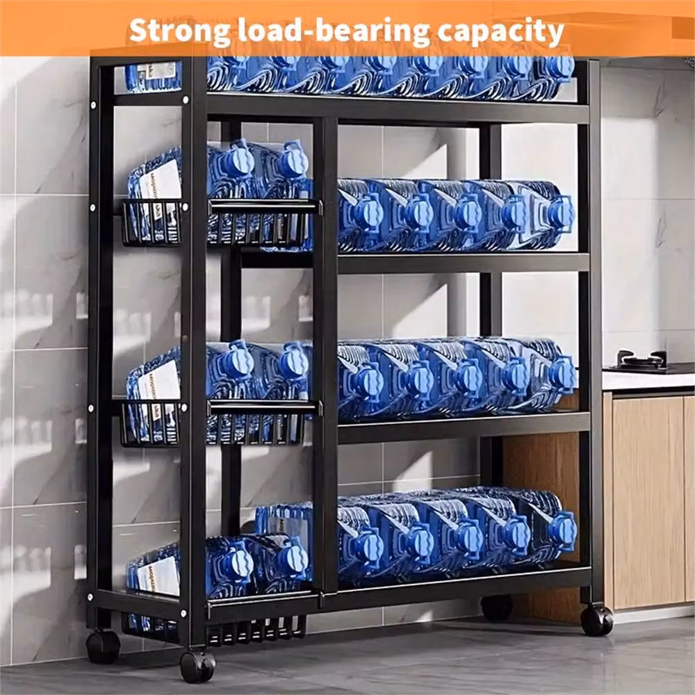 Nordara 4 Tier Black Metal Kitchen Storage Basket Trolley Cart Organiser with Adjustable Shelves – 3