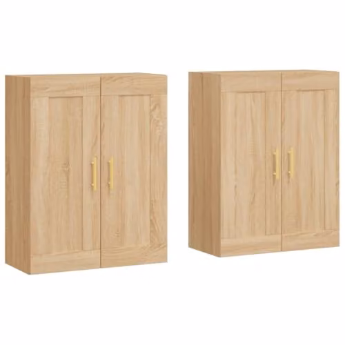 vidaXL Set of 2 Modern Wall Mounted Storage Cabinets in Sonoma Oak and Brown with Hinged Doors and Internal Shelves