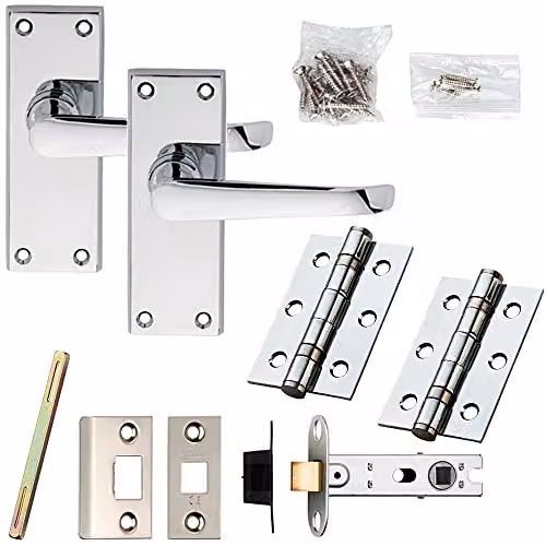 Loops Chrome Victorian Straight Lever Door Handle and Latch Pack, Backplate 150 x 42 mm