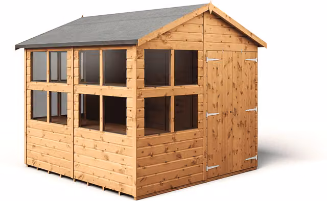 Empire Sheds Empire 8x8 Apex Potting Shed with Double Doors and Windows in Brown