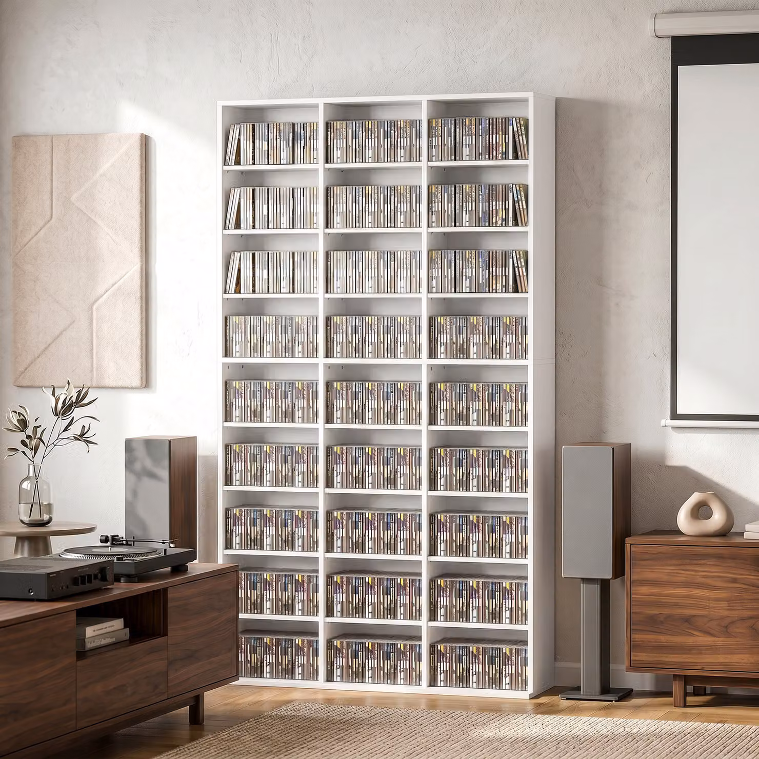 HOMCOM White Modern Media Storage Unit with 27 Compartments and 21 Adjustable Shelves for CD and DVD Storage – 2