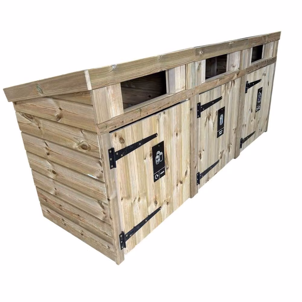 Buttercup Farm Triple Commercial Outdoor Bin Store in Light Brown, W/D/H: 65 x 218 x 93 cm – 2