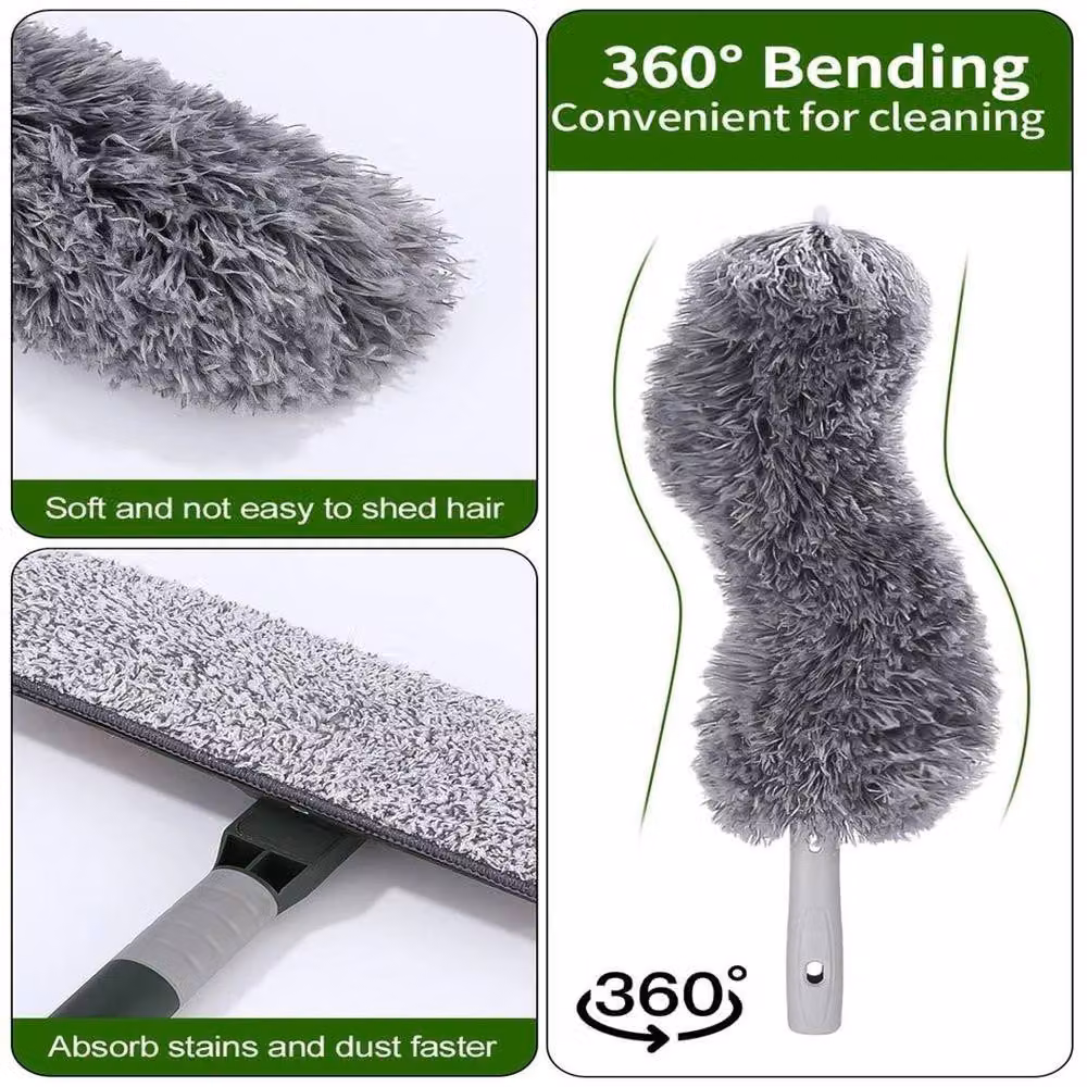 FLAVORA Silver Telescopic Window Squeegee with Scraper and Microfibre Cloth – 6