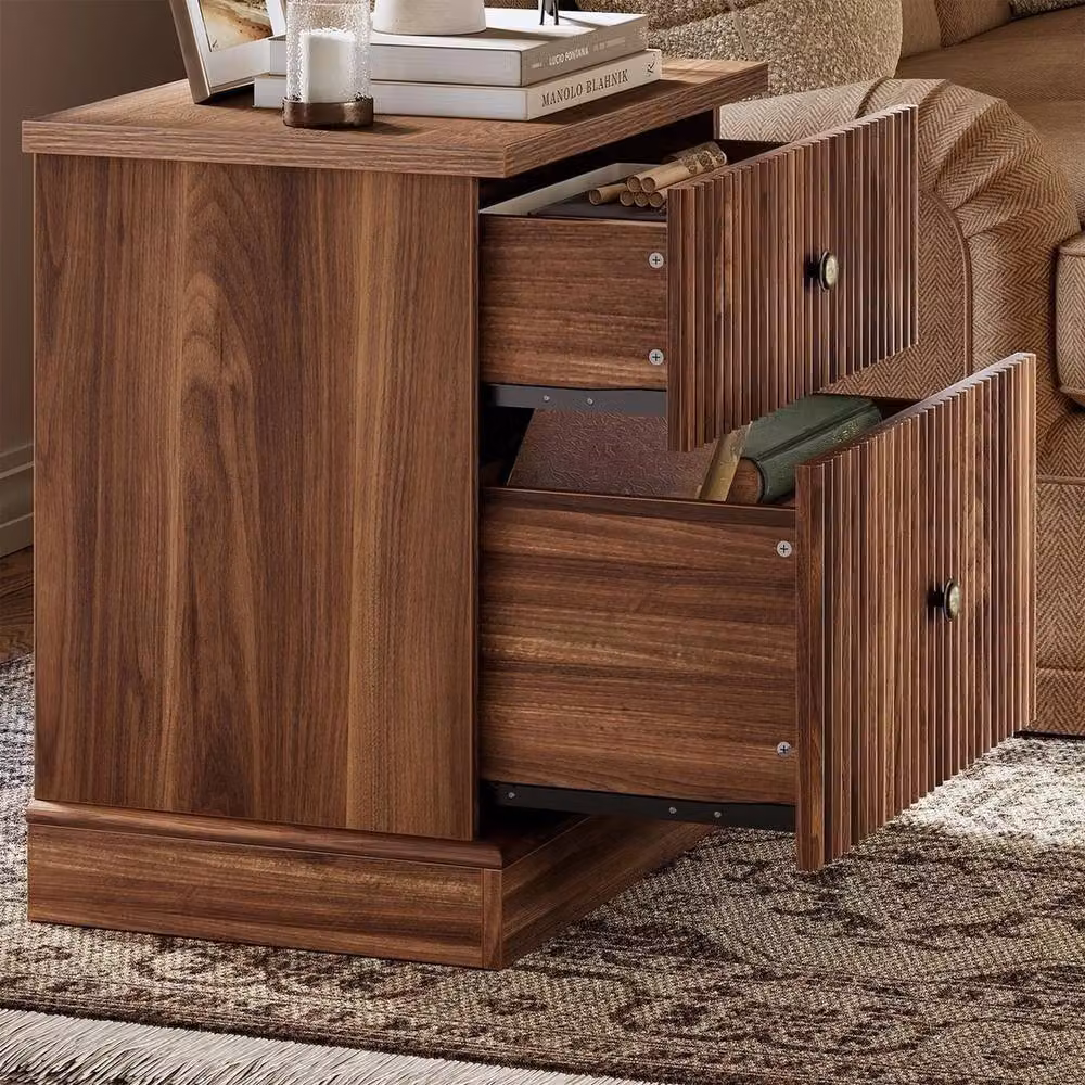 VOGREX Mid-Century Modern 2-Drawer Wooden Bedroom Bedside Cabinet in Brown – 3