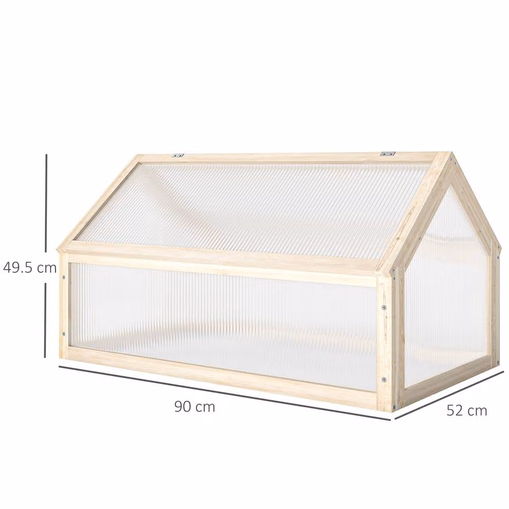 STILVORA Cold Frame Greenhouse with Openable Top in Natural Wood and Transparent Polycarbonate, W/D/H: 90 x 52 x 49.5 cm – 3