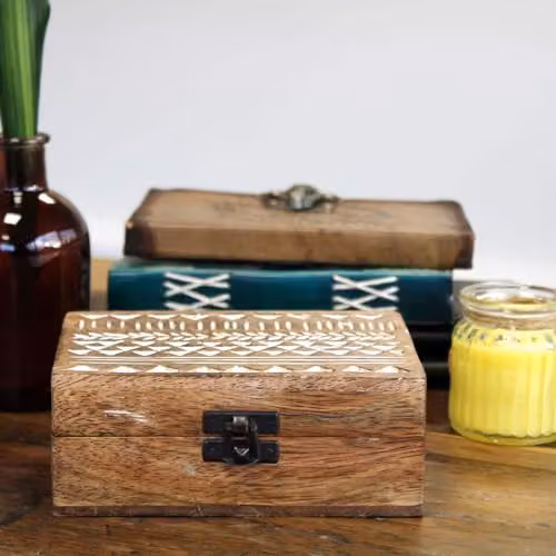 Ancient Wisdom White Washed Solid Wood Slavic Design Box in Brown – 4