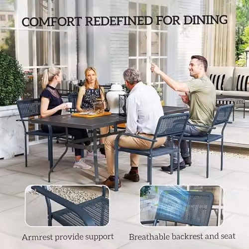 Outsunny Set of 4 Stackable Rattan and Metal Garden Dining Chairs in Dark Grey – 6