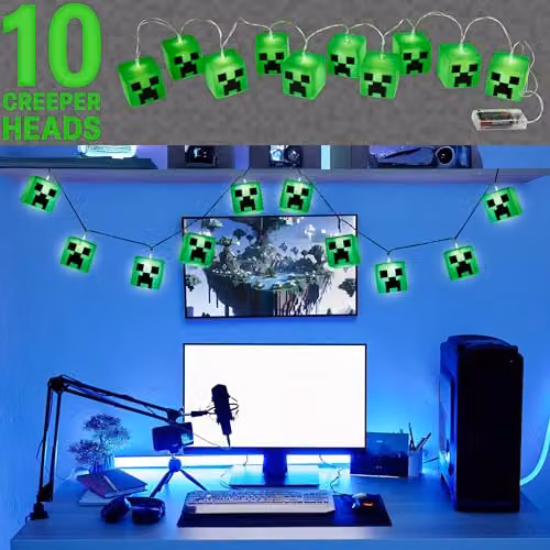 HALANTEX Minecraft Creeper LED String Lights in Green, Battery Operated 3D Cube Fairy Lights – 2