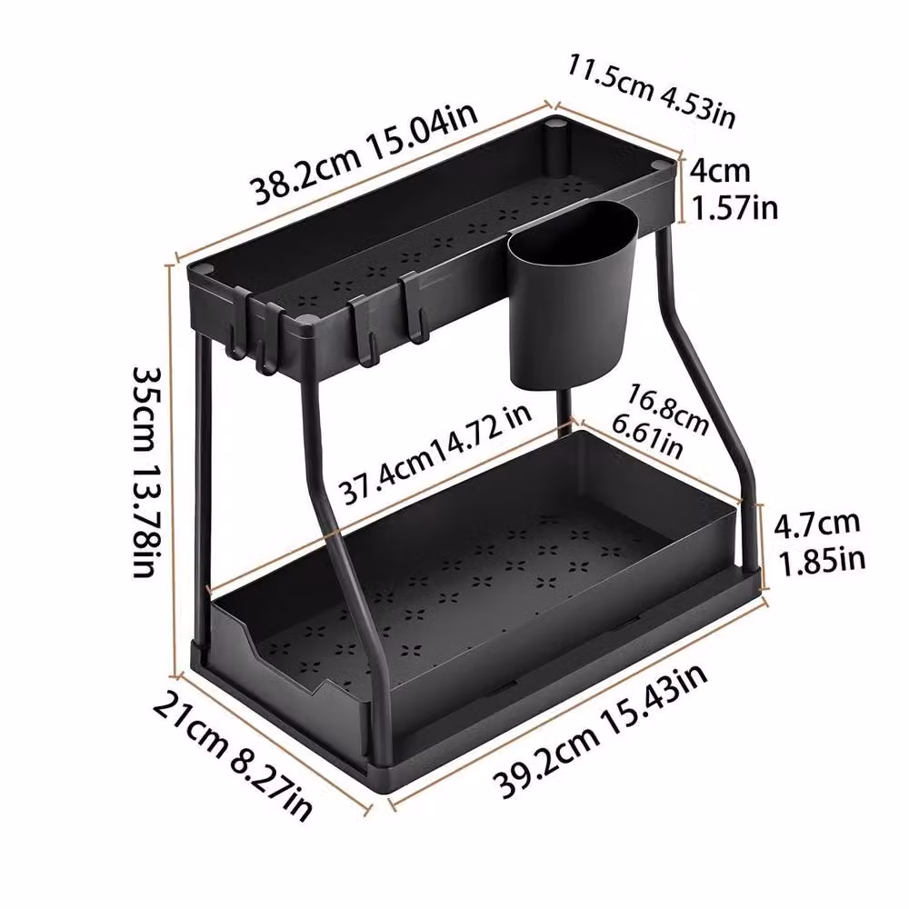 Kelvenix 2 Tier Pull Out Under Sink Organizer Drawer Rack in Black – 2