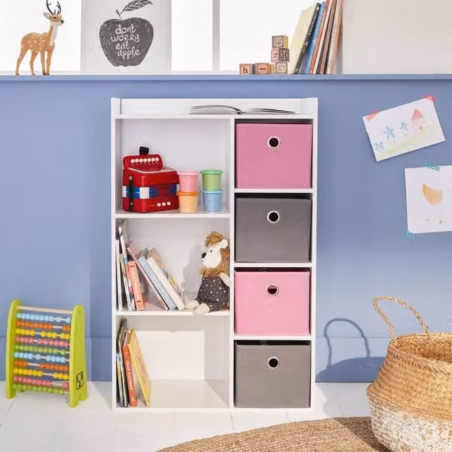 sweeek Scandinavian Style Storage Unit with 4 Baskets in Pink, W/D/H: 96 x 29.5 x 159 cm – 1