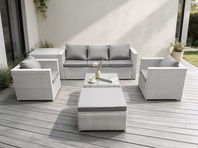 Fimous 6 Seat Grey PE Rattan Garden Furniture Set with Upholstered Cushions
