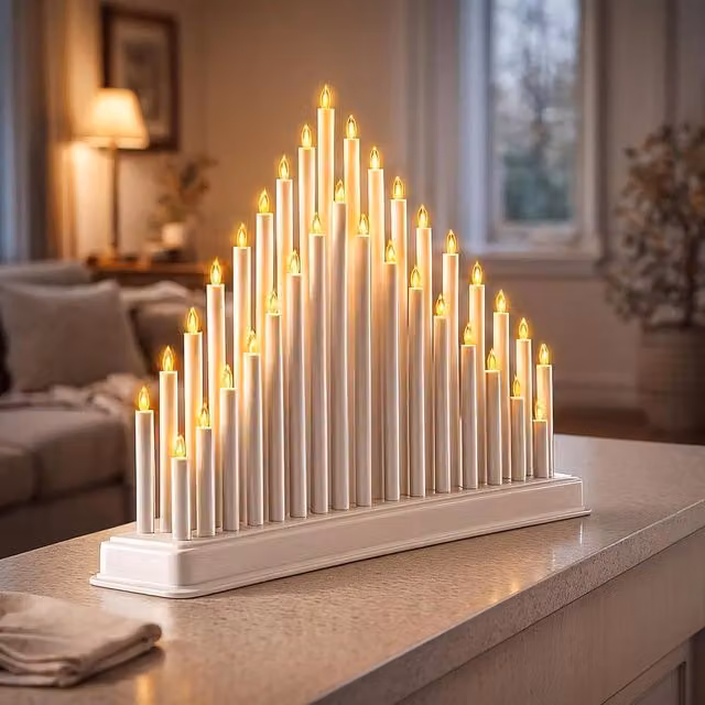 Marco Paul Traditional White Christmas Candle Bridge Tower with 33 Warm White Flameless Taper Candles