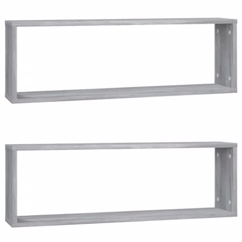 vidaXL Set of 2 Grey Sonoma Wall Cube Shelves, W/D/H: 80 x 26.5 x 26.5 cm