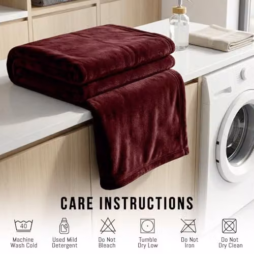 Pamposh Burgundy Flannel Fleece Throw Blanket, W/D/H: 150 x 200 cm – 9