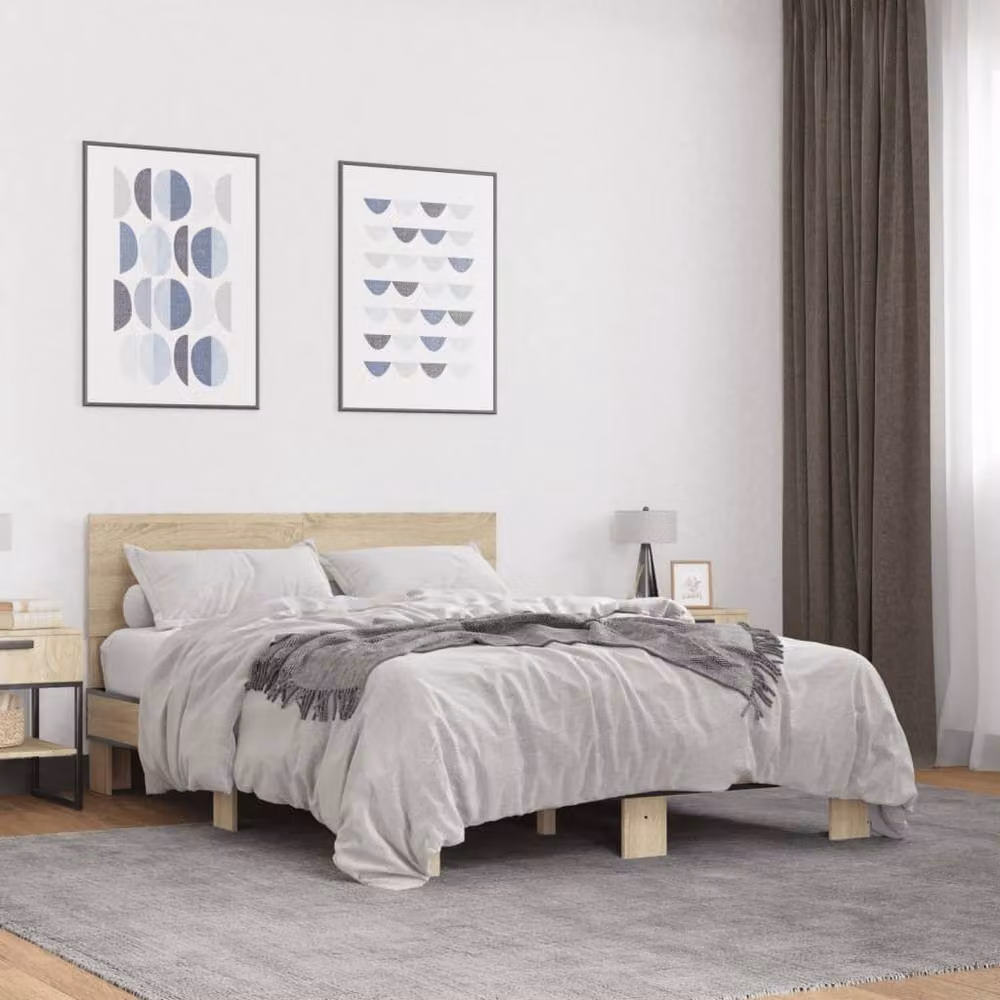 Berkfield Home Sonoma Oak Bed Frame in Beige, W: 140 cm, D: 190 cm – 2