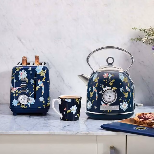 Laura Ashley Dome Kettle and 2 Slice Toaster Bundle in Navy Blue