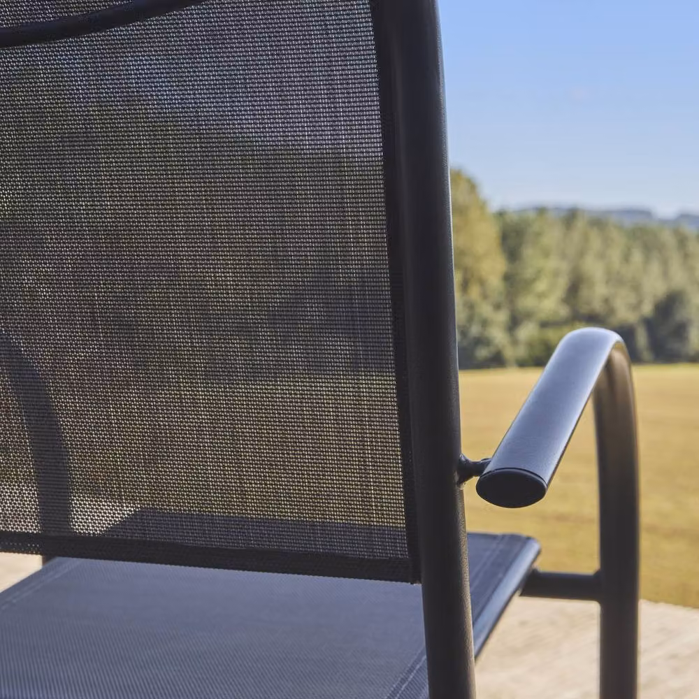 sweeek Set of 2 Modern Aluminium and Textilene Garden Armchairs in Matt Dark Grey – 2