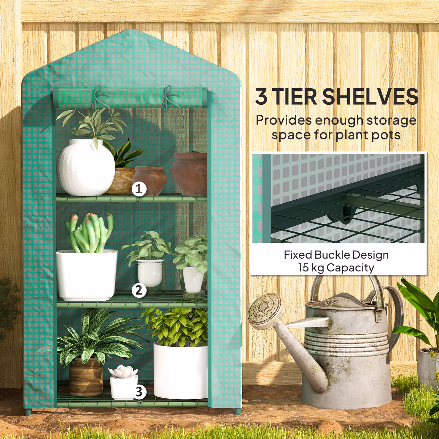 Outsunny 3 Tier Mini Portable Garden Greenhouse with Roll Up Door and Wire Shelves, Green, W/D/H: 69 x 49 x 125 cm – 2