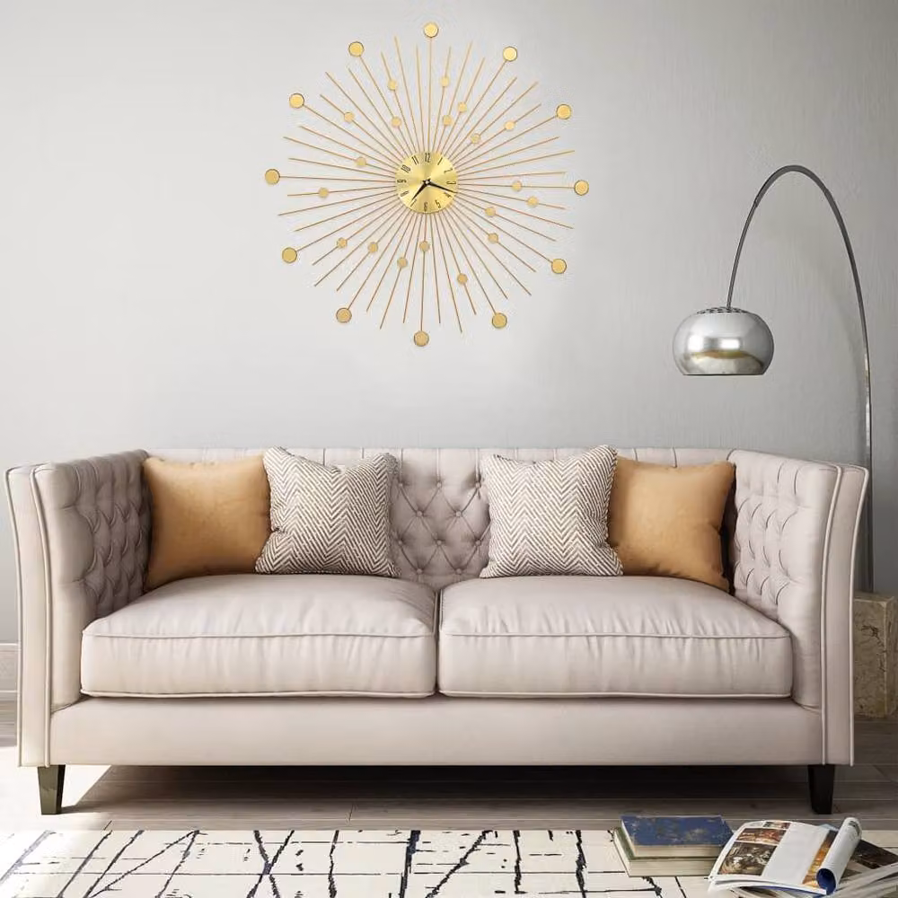 Berkfield Home Geometric Metal Wall Clock, Gold, Diameter: 70 cm – 2