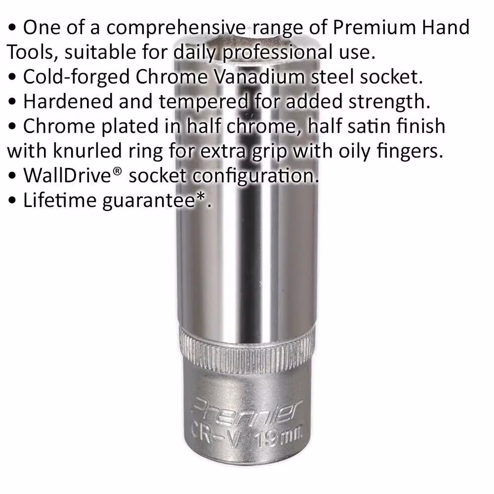 Loops 19mm Deep Drive Socket, 1/2 inch Square Drive, Silver Chrome Vanadium Steel – 2
