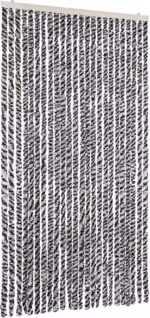 Berkfield Home Striped Chenille Thermal Insulating Fly Curtain in Grey, Black and White, W: 100 cm, H: 230 cm – 1