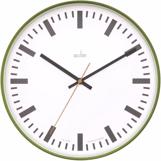 Acctim Victor Round Analog Quartz Wall Clock in Green and White with Glass Cover