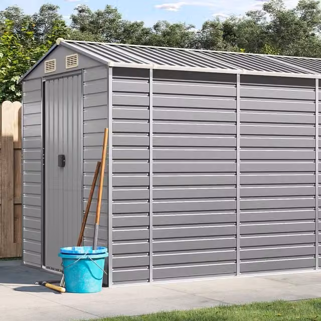Berkfield Home Pent Garden Shed in Light Grey Galvanised Steel, H x W x D: 198 x 191 x 980 cm