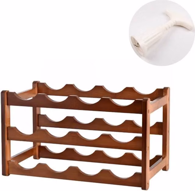 SPETLEK Brown Wooden 12 Bottle Wine Storage Rack and Display Shelf