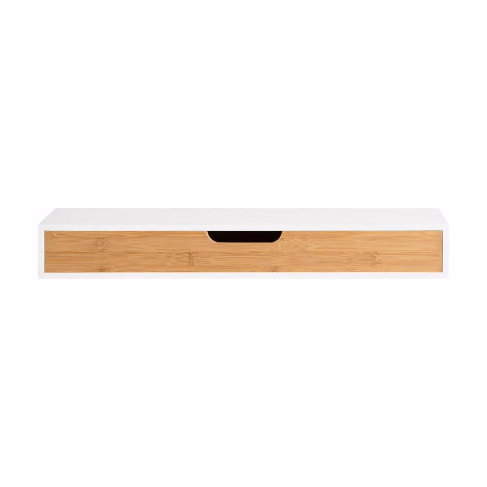 SoBuy Minimalist Wall Mounted Floating Cabinet with Drawer in White and Bamboo – 2