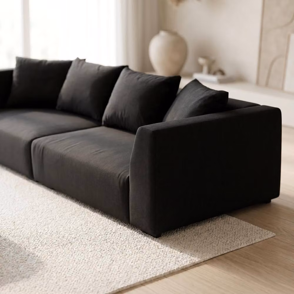 Abakus Direct Tokyo 3 Seater Sofa in Black Bamboo Basket Weave Fabric with Deep Seats – 5