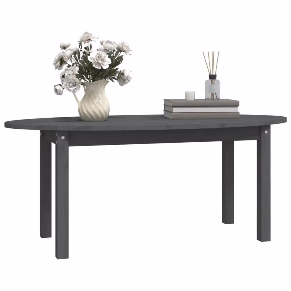 Berkfield Home Grey Rustic Solid Pine Drop Leaf Coffee Table W/D/H: 110 x 55 x 45 cm – 3