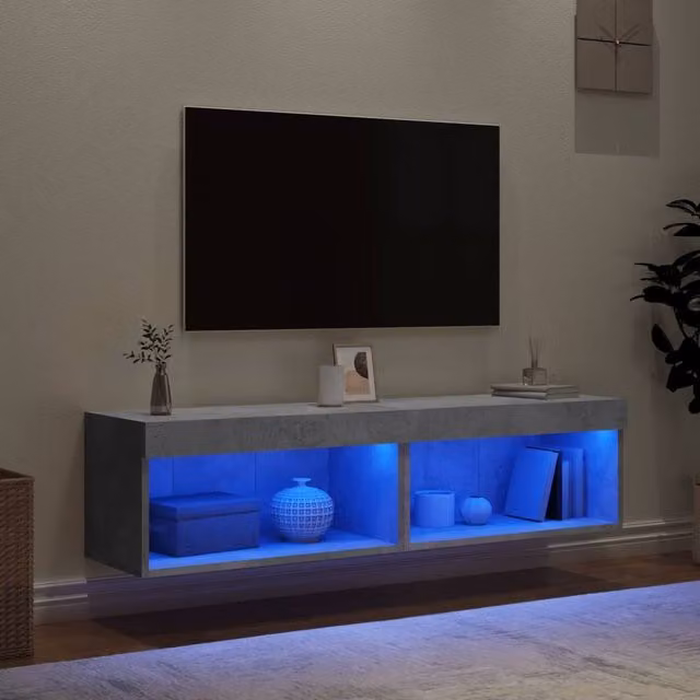Berkfield Home Modern TV Cabinets with LED Lights, 2 Pieces, Concrete Grey, W/D/H: 60 x 30 x 30 cm