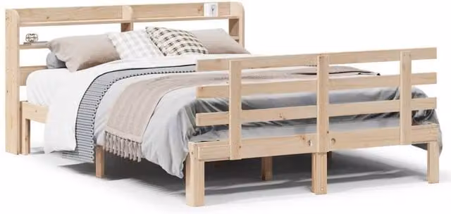Berkfield Home Double Bed Frame with Headboard in Light Tan, W: 135 cm, L: 190 cm