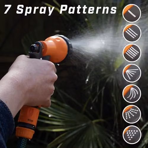Faithfull Green Reinforced PVC Garden Hose Kit with 3 Fittings and Multipattern Spray Gun, 15m – 5