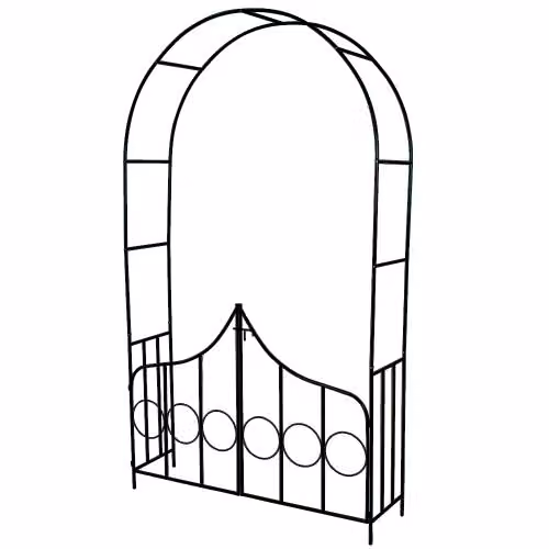 tectake Steel Garden Arch with Gate and Trellis in Green, W/D/H: 140 x 40 x 240 cm