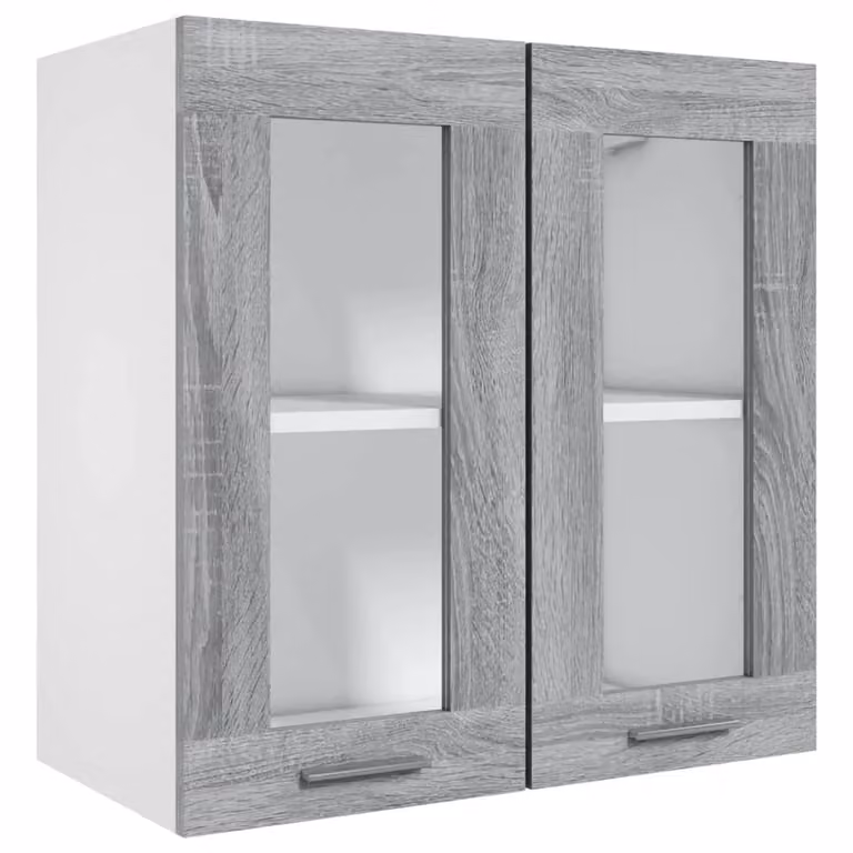 Berkfield Home Modern Grey Wall Mounted Hanging Glass Cabinet with Glass Doors, W/D/H: 60 x 31 x 60 cm