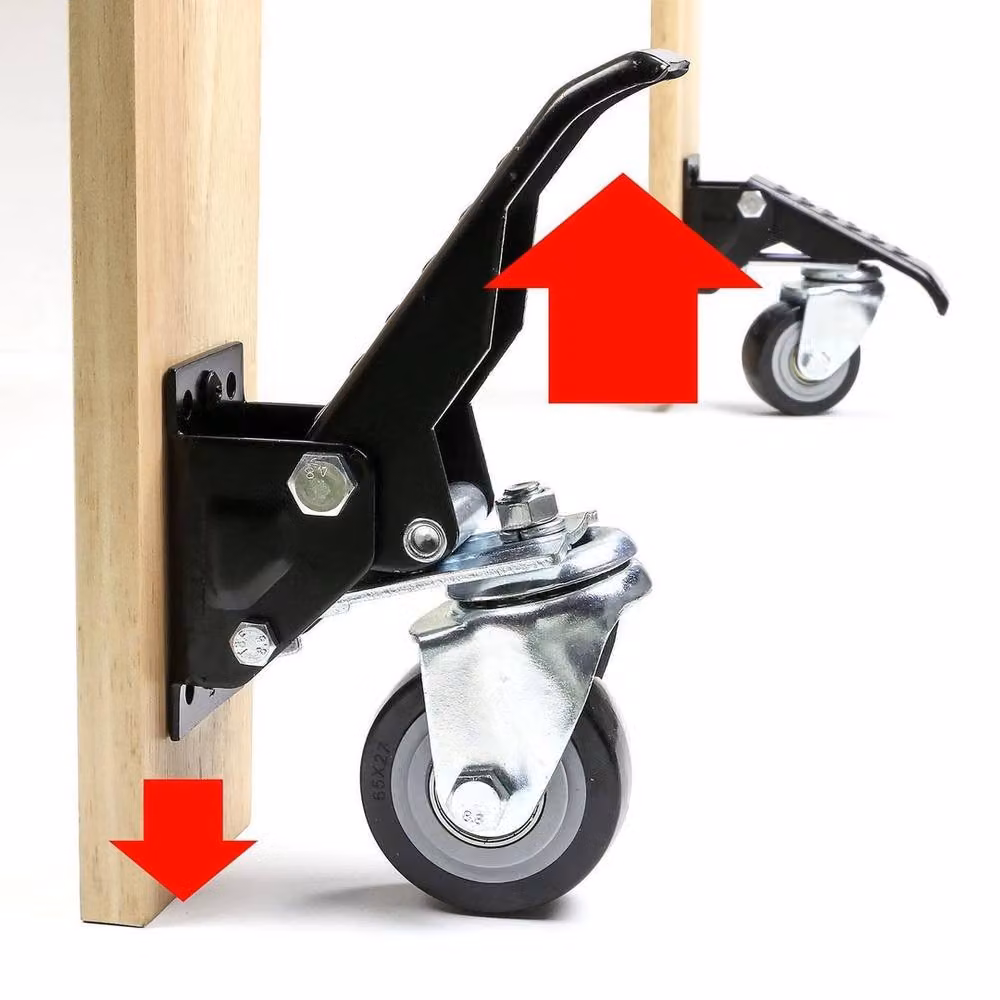 NESTLUNE Heavy Duty Retractable Workbench Casters Kit, 4 Black Castors, Width: 52 cm – 6