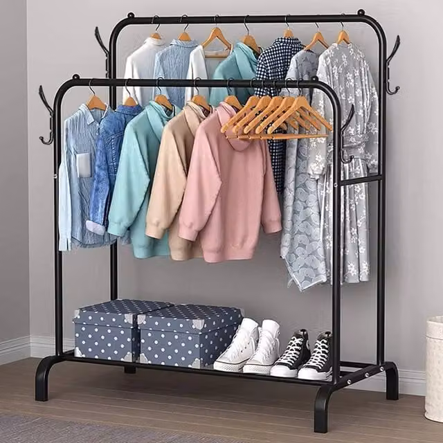 EONLION Heavy Duty Double Clothes Rail Hanging Rack Garment Display in Black