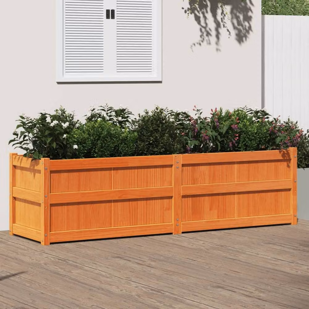 Berkfield Home Garden Wax Brown Solid Wood Pine Planter Tub W/D/H: 180 x 50 x 50 cm – 2