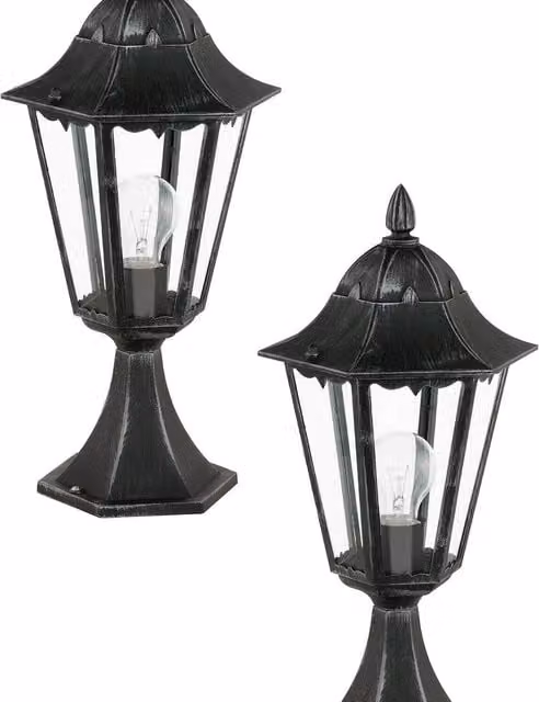 Loops 2 Pack IP44 Outdoor Pedestal Lanterns in Black and Silver Patina with Glass and Aluminium Construction for Garden Use, E27 60W Compatible – 1
