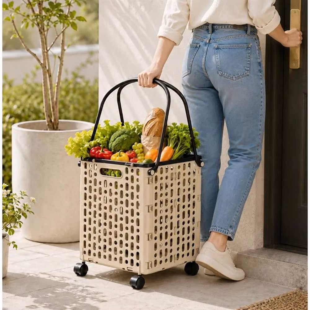 SPETLEK Large Capacity Foldable Shopping Trolley, 34L, Beige – 3