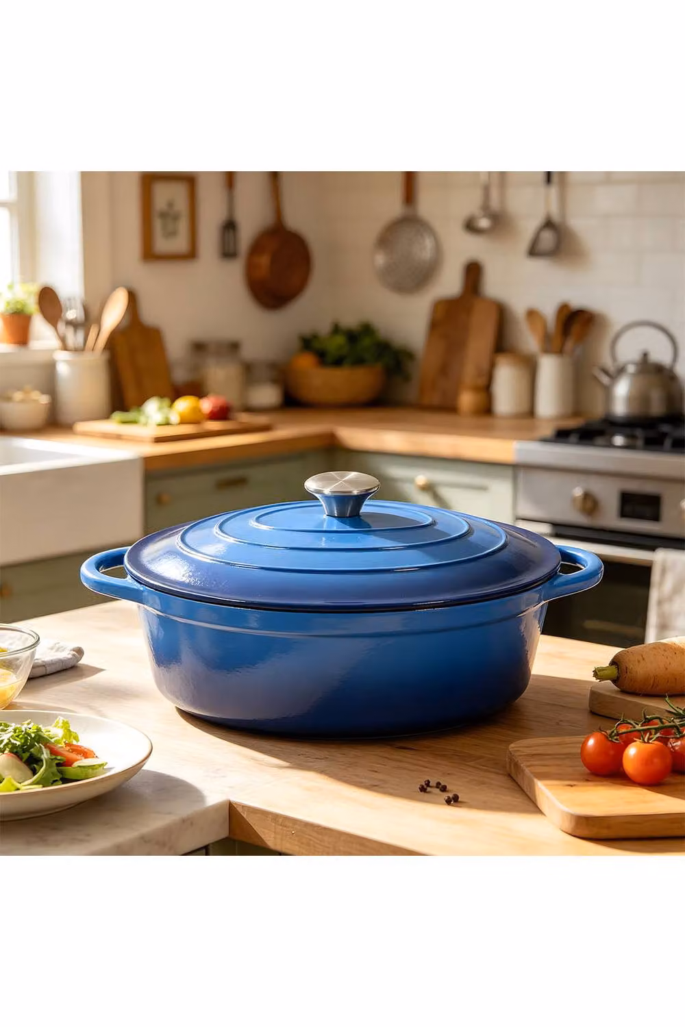 Living and Home 4.6 l Enamelled Cast Iron Dutch Oven Casserole in Blue – 5