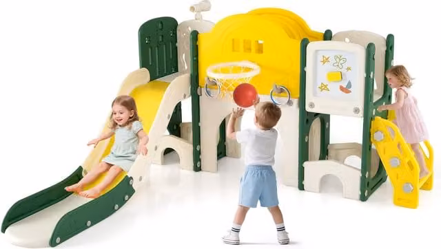 Costway 10 in 1 Toddler Slide Set in Yellow