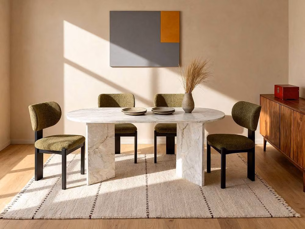 Vente-unique TOPANIA Rectangular Dining Table for 8 People in White Marble Effect, W: 240 cm, D: 90 cm, H: 75 cm – 3