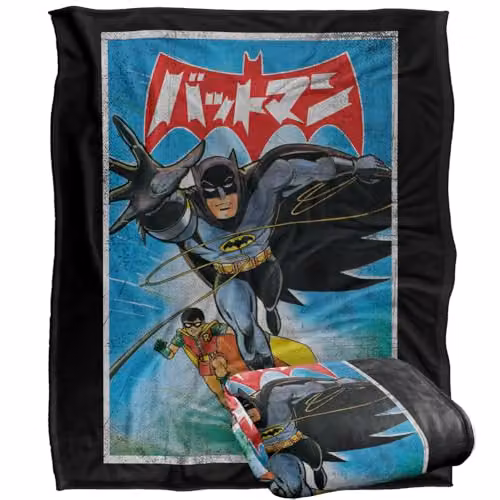 LOGOVISION Batman and Robin Kanji Painted Super Soft Fleece Throw Blanket, Multicolour, W: 152 cm, D: 127 cm