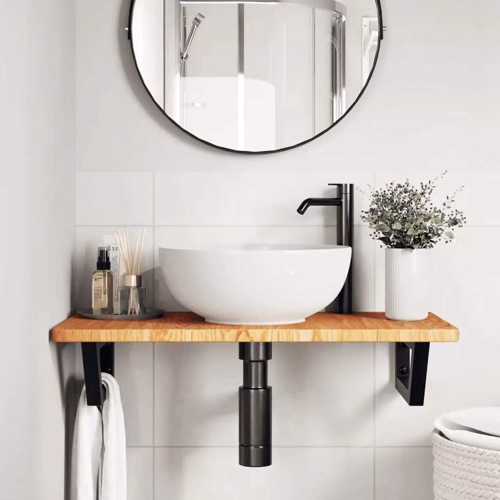 Berkfield Home Wall Mounted Basin Shelf in Brown Oak and Steel – 2