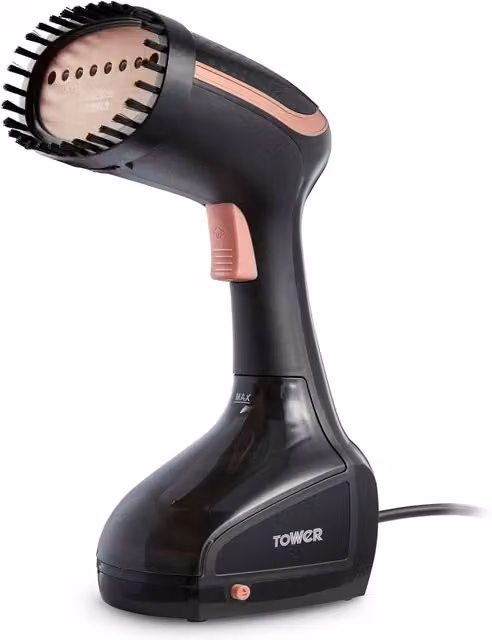 Tower Handheld Garment Steamer, 1000W, Black and Gold with Brush Attachment