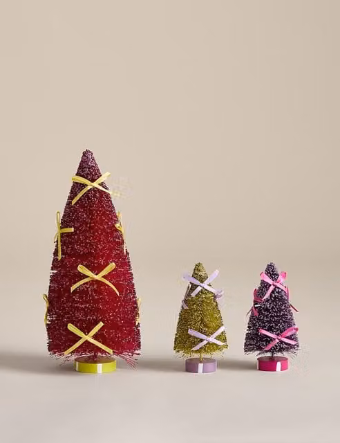 M&S 3 Pack Multicoloured Pink Bow Christmas Tree Hanging Decorations