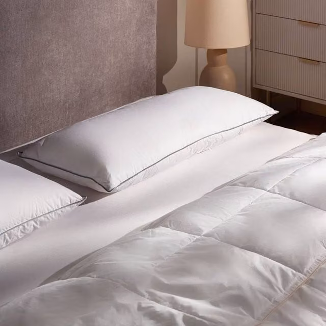 Wyld Haus White Duck Feather and Down Low-Profile Bed Pillow, W/D/H: 80 x 40 cm
